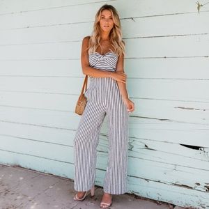 Vici Lucille linen pocketed striped jumpsuit